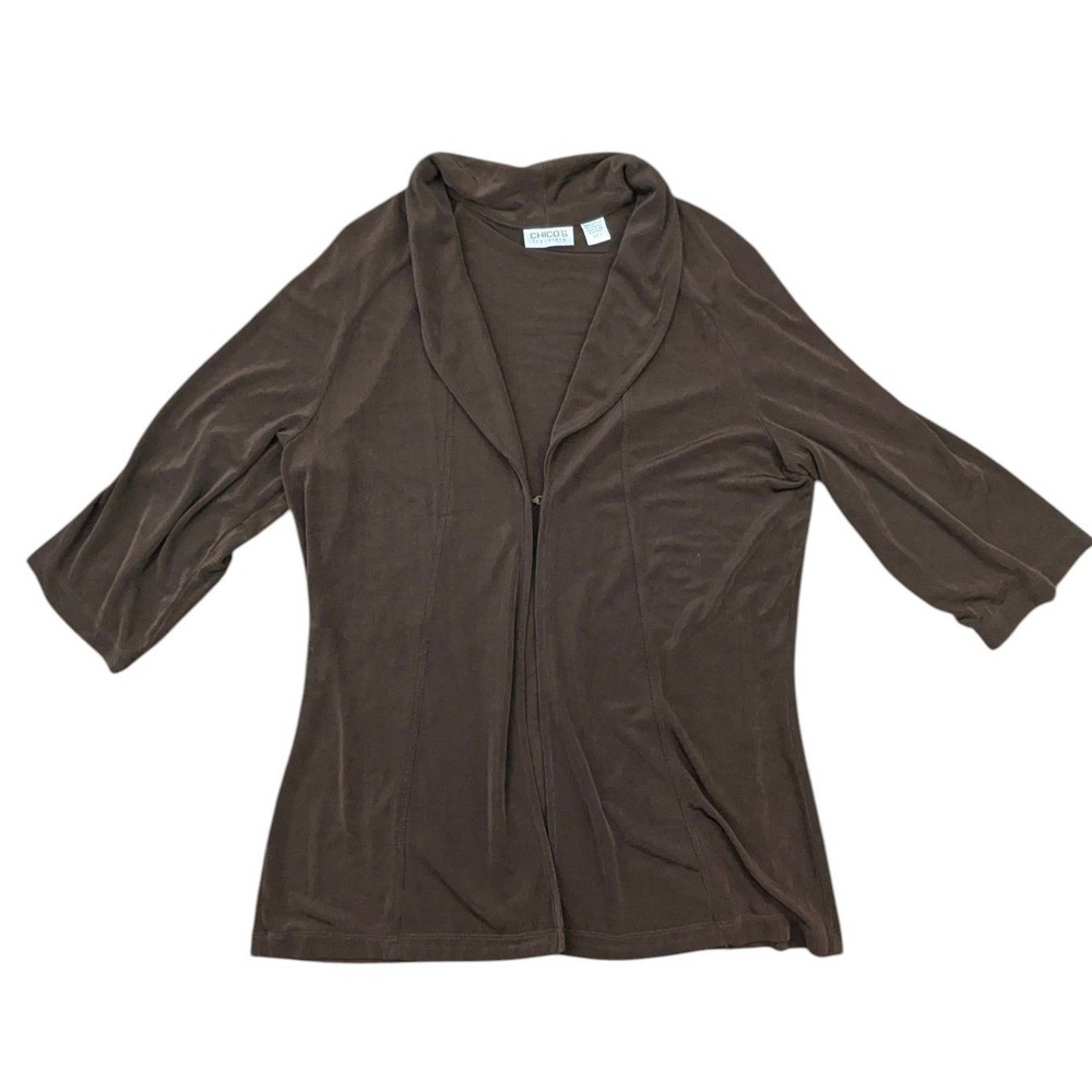 Chico's Travelers Brown Cardigan Size 2 Large Shawl Collar 3/4 Slv